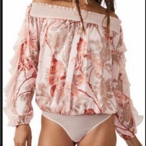 Free People Pink Floral Off-Shoulder Bodysuit